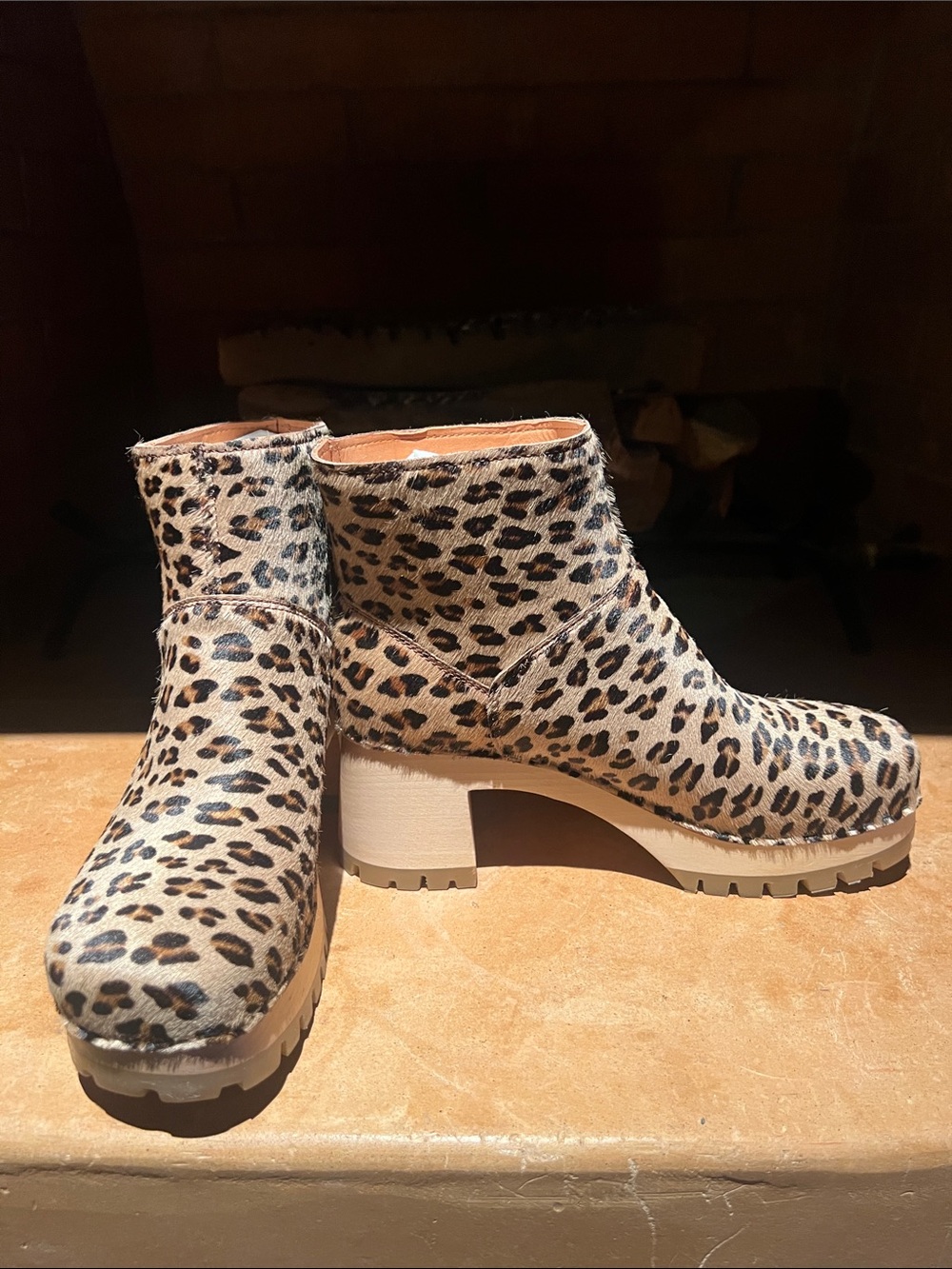 Swedish Hasbeens Leopard Print Ankle Booties - Women's Heeled Clogs